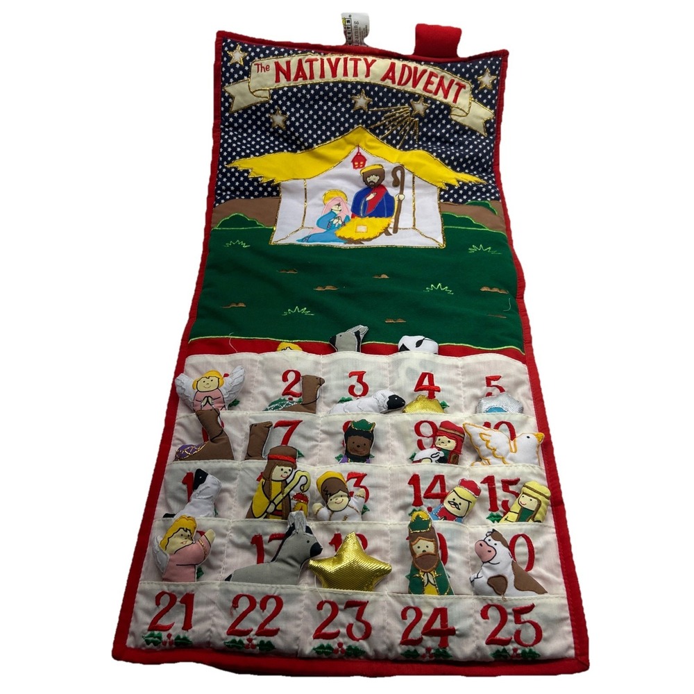 Vintage 1995 Pockets of Learning Nativity Advent Calendar Fabric Wall Hanging